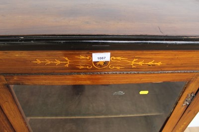 Lot 1 - Late Victorian inlaid walnut pier cabinet with shelved interior enclosed by glazed door