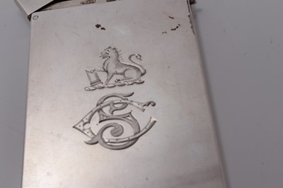 Lot 17 - Victorian silver rectangular card case with engraved armorial and initials, (London 1891), maker Sampson Mordan & Co, 8.2cm x 4.6cm, (1.9oz)