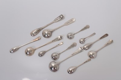 Lot 21 - Collection of eleven Georgian and later silver condiment spoons, various dates and makers, (all at 3.2oz), together wth one silver plated spoon