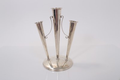 Lot 23 - Edwardian silver three branch spill vase on circular base, (Birmingham 1901), maker Hukin & Heath, 19cm high, (7oz)