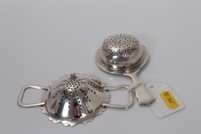 Lot 28 - George VI silver tea strainer, (Birmingham 1943), together with another silver tea strainer (Birmingham 1958), (all at 2.7oz)