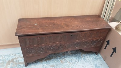 Lot 1194 - Antique coffer with carved decoration