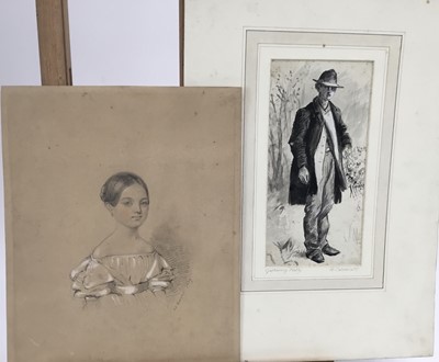 Lot 211 - Randolph Caldecot sketch, together with a portrait of a young girl by A C Turnball