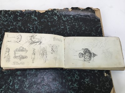 Lot 214 - Two Victorian sketch books, both containing assorted pencil drawings to include figures, architecture and landscapes, circa 1880s