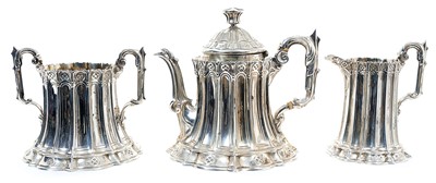 Lot 250 - Victorian silver 3 piece teaset, comprising teapot of tapering fluted form