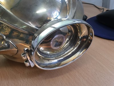 Lot 251 - Early Edwardian silver spirit kettle of faceted form, with hinged cover and scroll mounted handle