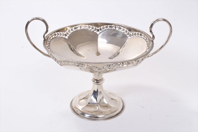 Lot 261 - 1920s silver twin handled pedestal dish, with pierced and gadrooned border, on a circular base