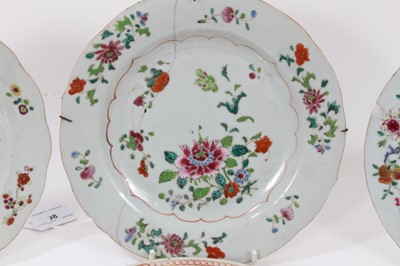 Lot 98 - Six 18th century Chinese famille rose porcelain plates, each painted with flowers