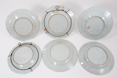 Lot 98 - Six 18th century Chinese famille rose porcelain plates, each painted with flowers
