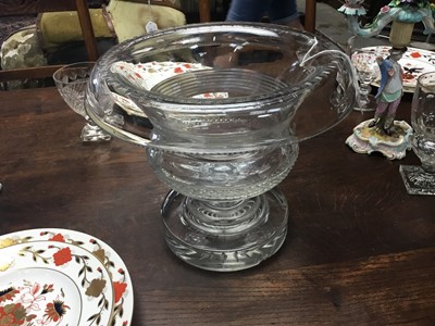 Lot 107 - A Regency cut glass pedestal bowl, with a folded rim, on a stepped circular base, 24cm high