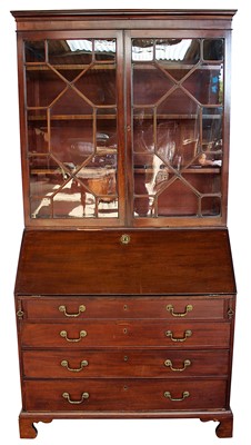 Lot 1369 - George III mahogany bureau bookcase, with glazed upper section