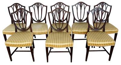 Lot 1359 - Set of eight Hepplewhite style mahogany shield back dining chairs.