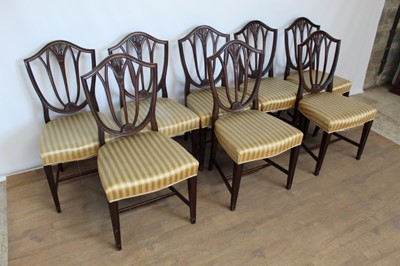 Lot 1359 - Set of eight Hepplewhite style mahogany shield back dining chairs.