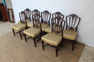 Lot 1359 - Set of eight Hepplewhite style mahogany shield back dining chairs.