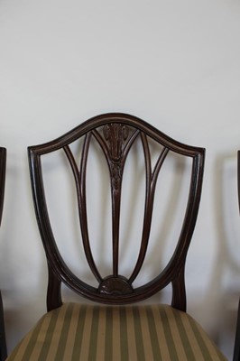 Lot 1359 - Set of eight Hepplewhite style mahogany shield back dining chairs.