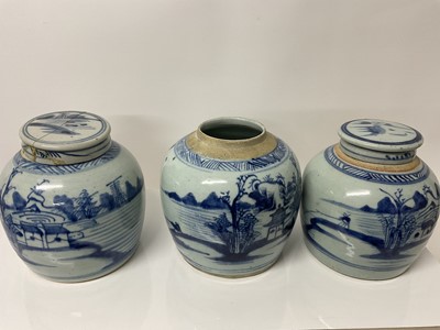 Lot 560 - Three Chinese blue and white ginger jars.