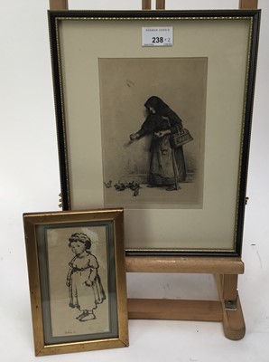 Lot 238 - Attributed to Carl Bloch (1837-1890) pen and ink sketch of a child dated Rome 1862.