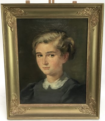Lot 240 - Late 19th / early 20th century oil on canvas portrait of a young girl.