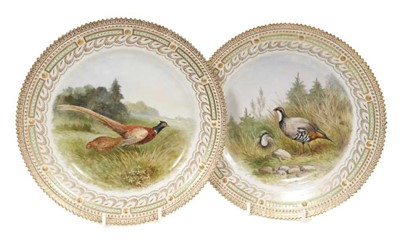 Lot 135 - Pair of Royal Copenhagen porcelain dishes painted with game birds.