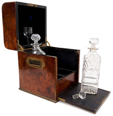 Lot 716 - Fine quality Victorian burr walnut decanter box, with two glass decanters.