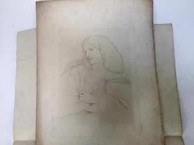 Lot 208 - Dante Gabriel Rossetti, antique print, half length portrait of a lady, plate size 25cm x 18.5cm, overall sheet 36.5cm x 26.5cm, unframed