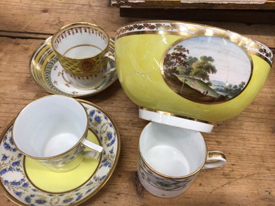 Lot 39 - A Berlin coffee can and saucer, a Paris porcelain coffee can, another can and a saucer, three damaged Derby botanical plates and a Derby yellow ground bowl