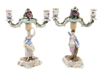 Lot 348 - A pair of Meissen two branch candelabra, circa 1860