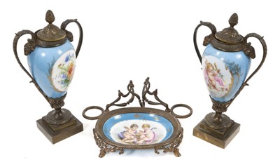 Lot 358 - A pair of late 19th century ‘Sèvres’ cassolettes, and a similar dish