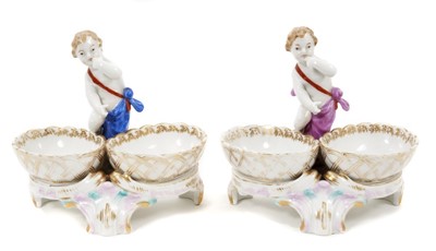 Lot 349 - A pair of 19th century two division table salts, in Meissen style