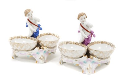 Lot 181 - A pair of 19th century two division table salts, in Meissen style