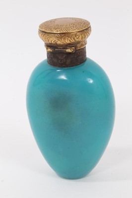 Lot 139 - A Victorian turquoise glass scent bottle, with gilt metal mounts