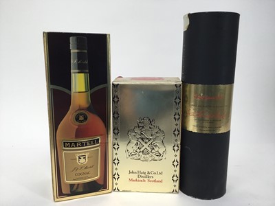 Lot 88 - Three bottles - Glenfiddich Pure Malt 1 litre, Dimple whisky and Martell Cognac VS, each in original box