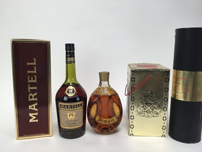 Lot 88 - Three bottles - Glenfiddich Pure Malt 1 litre, Dimple whisky and Martell Cognac VS, each in original box