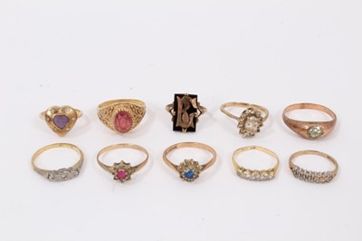 Lot 490 - Three 18ct gold and gem-set dress rings and seven 9ct gold 
and gem-set dress rings