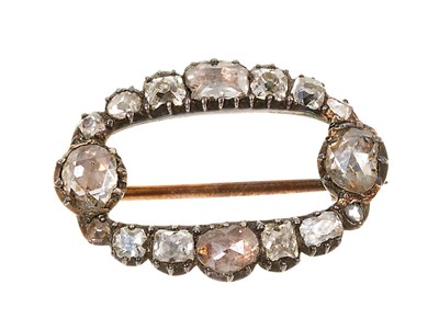 Lot 489 - Georgian diamond brooch, the open oval design set with rose cut 
diamonds in silver collet gold closed back setting