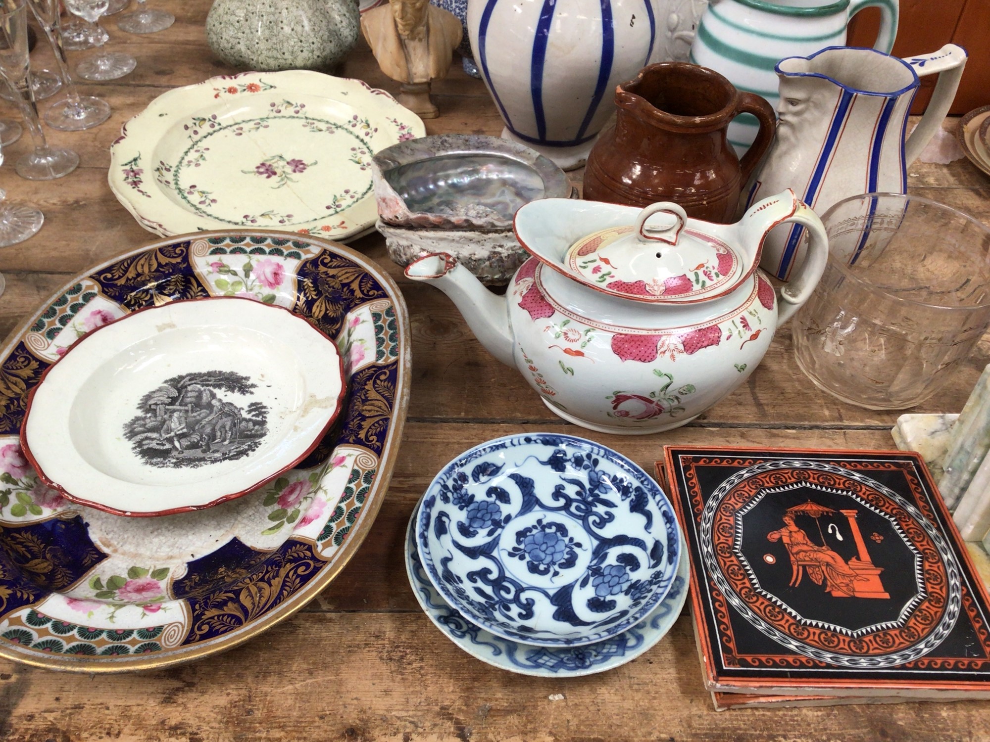 Lot 45 Group of antique china, glass and sundries,