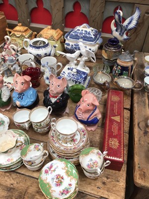 Lot 46 - Quantity of china and glass, including Wade pigs, Paragon tea wares, blue and white plates, etc