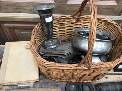 Lot 48 - Sundry items, including a pair of urns, treen, metalwares, bone dominoes, pocket watch holder and pocket watch, etc