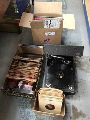 Lot 50 - Columbia gramophone, with three boxes of records, including singles, albums and 78s