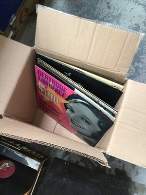 Lot 50 - Columbia gramophone, with three boxes of records, including singles, albums and 78s