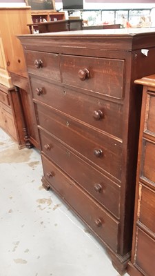 Lot 1105 - Antique oak chest of two short and four long graduated drawers with turned handles on ogee bracket feet, 114cm wide, 56cm deep, 137.5cm high