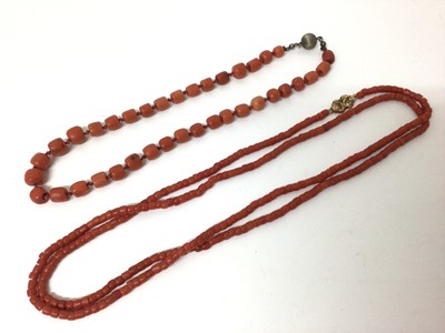 Lot 40 - Two antique coral bead necklaces