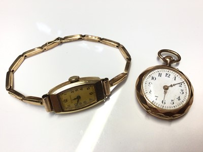 Lot 41 - 14ct gold vintage Eterna wristwatch and 14ct gold cased fob watch