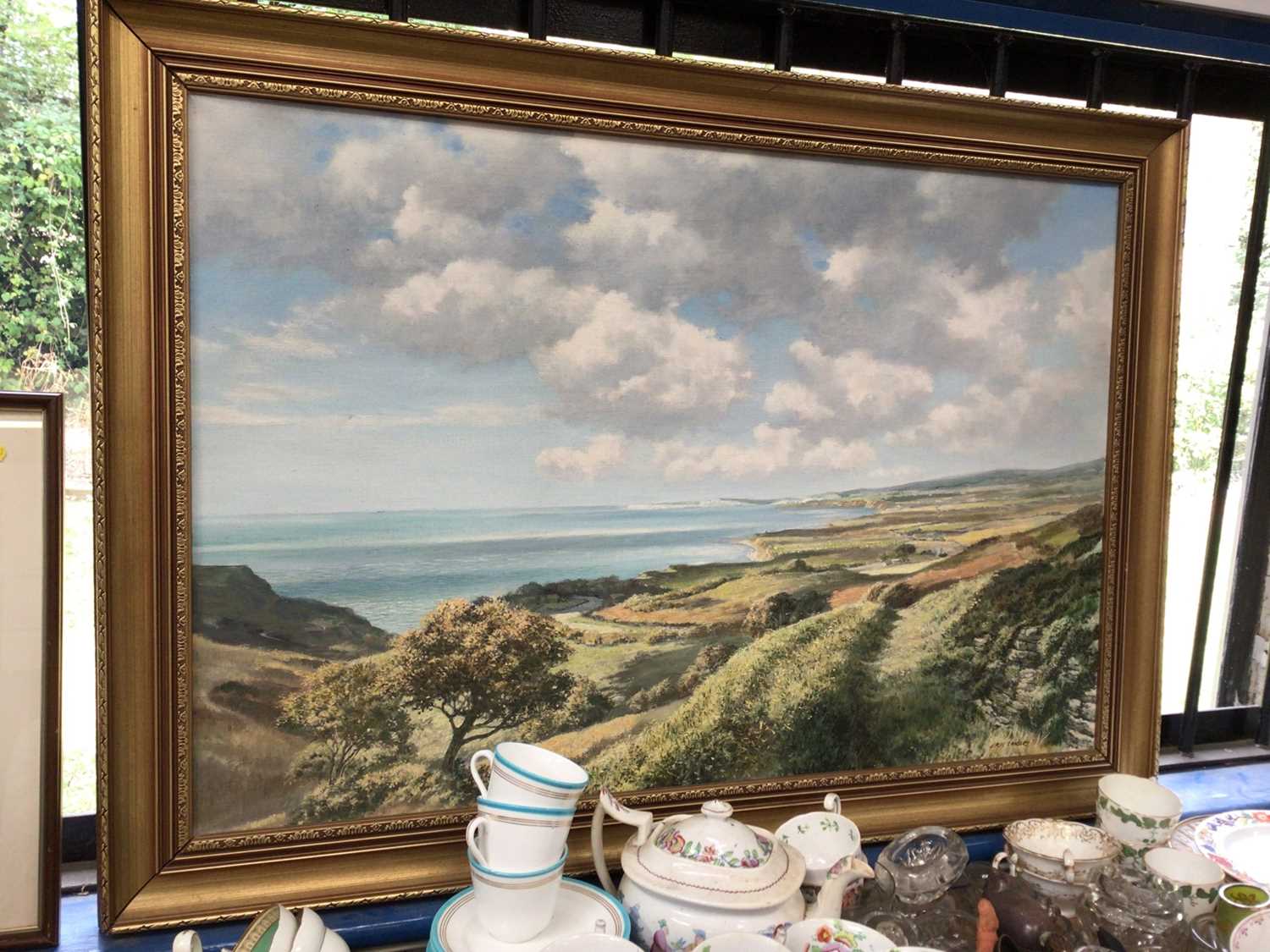 Lot 102 - Large framed landscape oil painting signed Eric Tansley, 140cm x 74cm