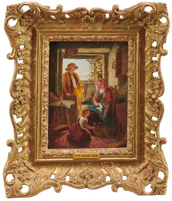 Lot 276 - Frederick Daniel Hardy (1826-1911), oil on panel, family group in an interior, signed and dated 1868, 21.5cm x 16.5cm, in gilt frame