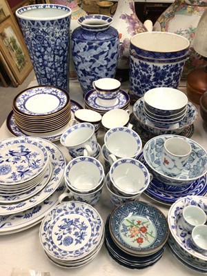 Lot 331 - Group of blue and white ceramics including tea and coffee ware, vases, dishes etc