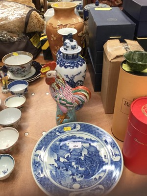 Lot 454 - Chinese porcelain vases, Chinese porcelain charger and a cockerel