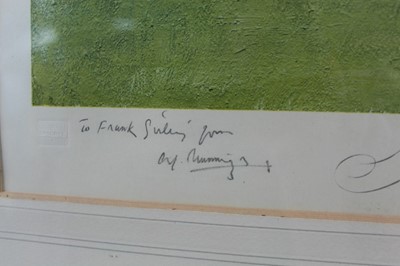 Lot 966 - *Sir Alfred Munnings signed print - The Paddock at Epsom, with dedication to Frank Girling, published by Frost & Reed, in glazed frame