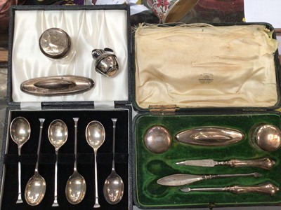 Lot 926 - Set six silver teaspoons in fitted case, silver manicure items etc