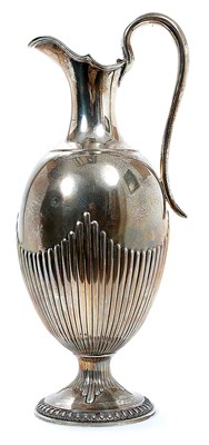 Lot 266 - Victorian silver ewer of fluted baluster form, with hinged cover and loop handle
